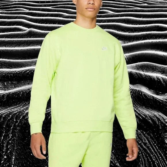 Nike Sportswear Club Fleece Crew Pullover Sweatshirt Men's Size XXLT 2XLT Volt